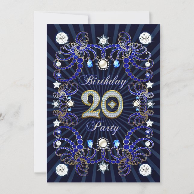20th birthday party invite with masses of jewels (Front)