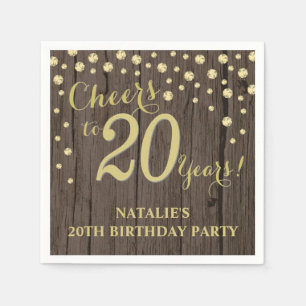20th Birthday Party Rustic Wood and Gold Diamond N Napkin