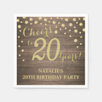 20th Birthday Party Rustic Wood and Gold Diamond