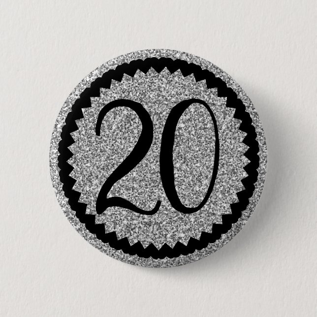 20th Birthday Party Silver Glitter Classic 2 Inch Round Button (Front)