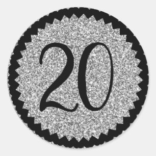 20th Birthday Party Silver Glitter Classic Classic Round Sticker
