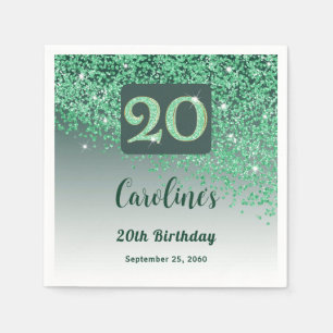 20th Birthday Party Sparkling Green Glitter Napkin