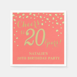 20th Birthday Party White and Coral Diamond Napkin
