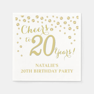 20th Birthday Party White and Gold Diamond Napkin