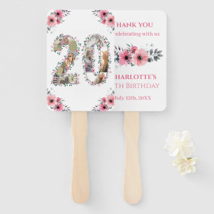 20th Birthday Photo Collage Girl Pink Flower White Hand Fan