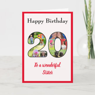 20th Birthday Photo Collage Sister Unique Keepsake Card