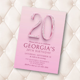 20th Birthday Pink Diamonds Invitation