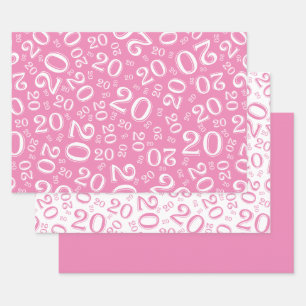20th Birthday Pink & White Number Pattern 20 Wrapping Paper Sheet