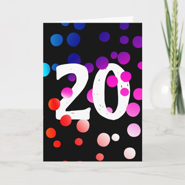 20th Birthday Rainbow Dots on Black Card (Front)