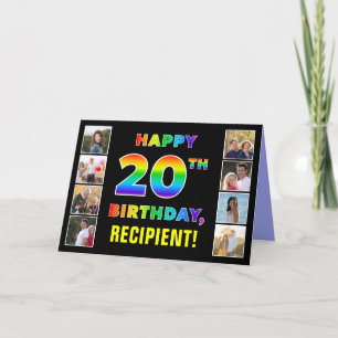 20th Birthday: Rainbow Text, Custom Photos & Name Card