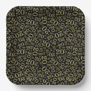 20th Birthday Random Number Pattern Black/Gold 20 Paper Plate