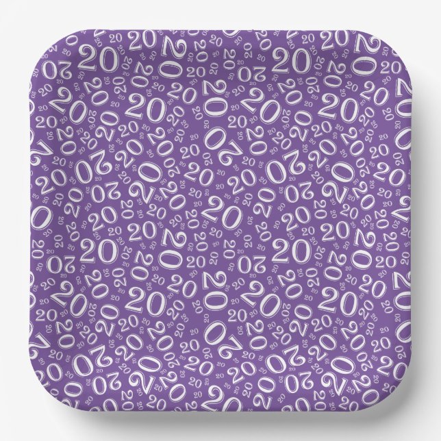 20th Birthday Random Number Pattern Purple/White Paper Plate (Front)