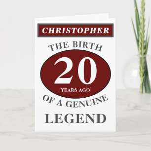 20th Birthday Red Genuine Legend Add Your Name Card