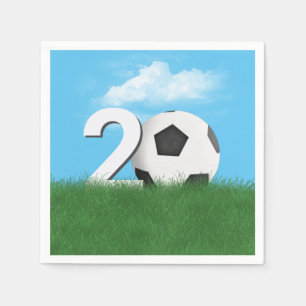 20th Birthday Soccer Ball In Green Grass Napkin
