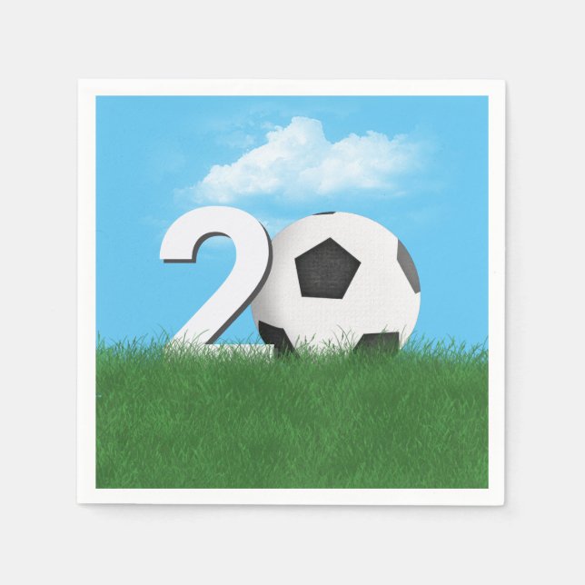 20th Birthday Soccer Ball In Green Grass Napkin