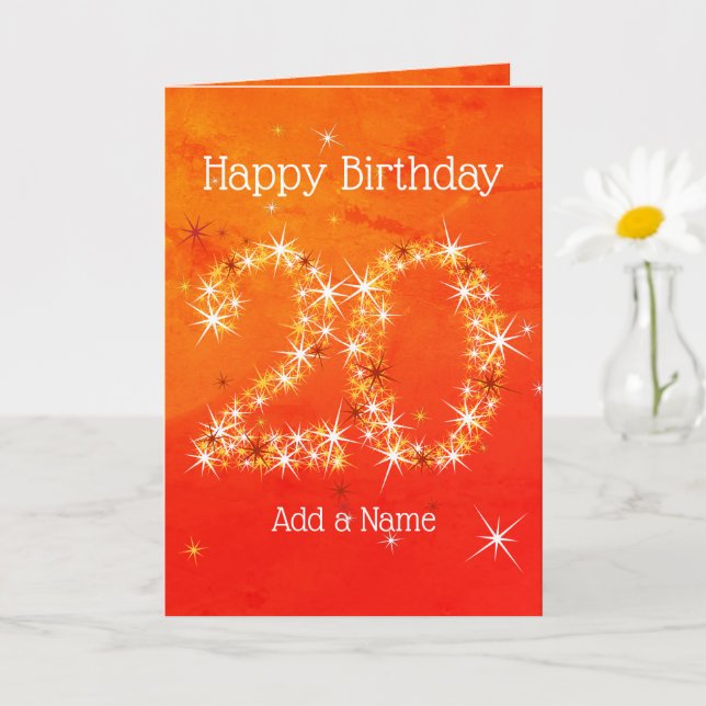20th Birthday - Star Number Red Orange Glow Age 20 Card (Small Plant)