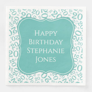 20th Birthday Teal/White Bracket Number Pattern Napkin