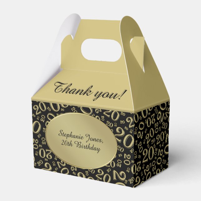 20th Birthday Thank You Number Pattern Gold/Black Favor Box (Front Side)