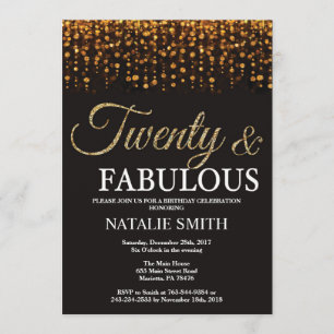 20th Birthday Twenty and Fabulous Gold Glitter Invitation