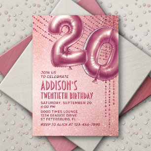 20th Birthday Womens Rose Gold Invitation
