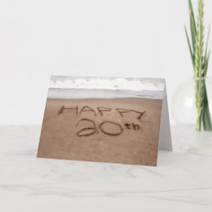 20th Birthday Writing in the Sand on Beach Card