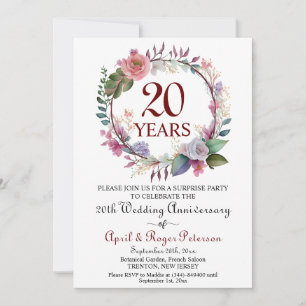 20th China Surprise Wedding Anniversary Floral Invitation