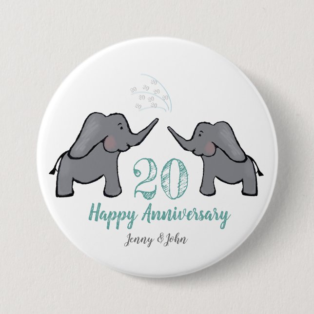 20th china wedding anniversary elephant 3 inch round button (Front)