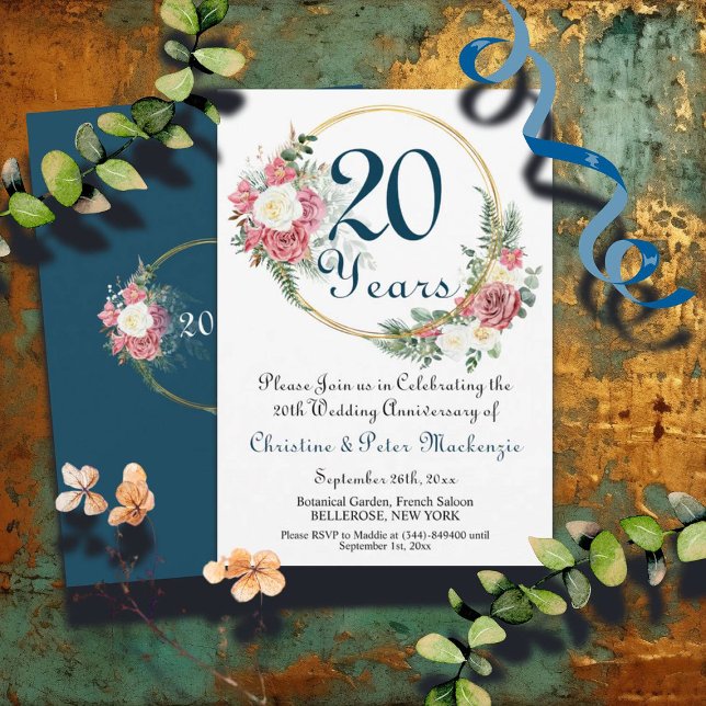 20th China Wedding Anniversary Roses Gold Frame Invitation (Creator Uploaded)