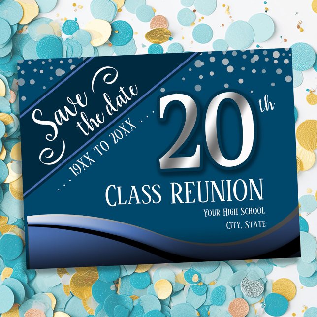 20th Class Reunion Elegant Blue Announcement Postcard (Creator Uploaded)