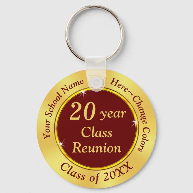 20th Class Reunion Ideas, Any YEAR, COLOR, Maroon Keychain (Front)