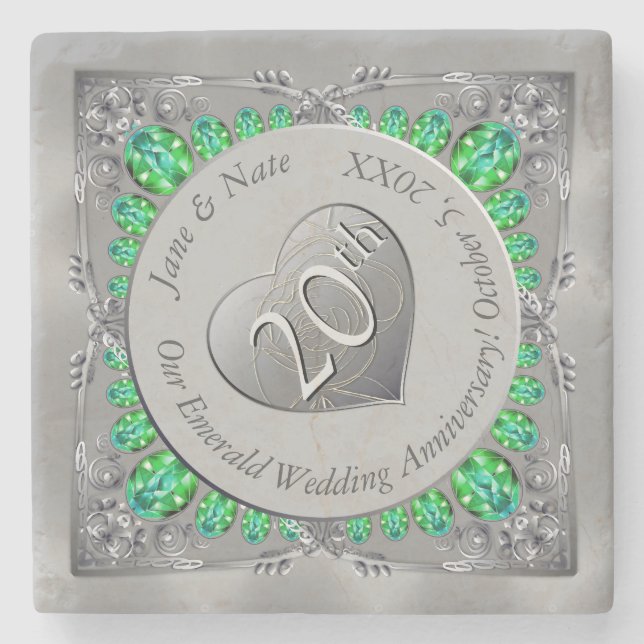20th Emerald Anniversary Stone Coaster (Front)