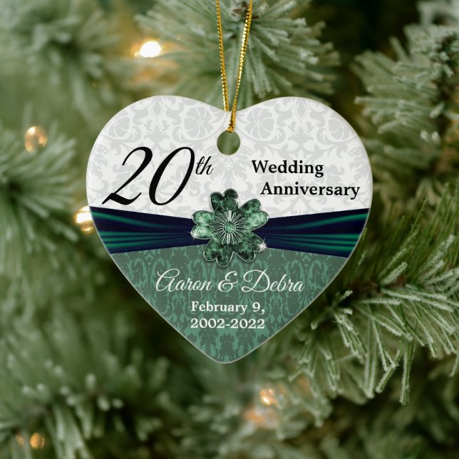 20th Emerald Damask Wedding Anniversary -Custom Ceramic Ornament (Tree)
