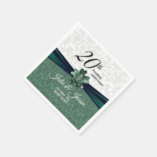 20th Emerald Damask Wedding Anniversary Napkin