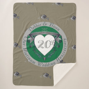 20th Emerald Green & Grey Heart Emblem Sherpa Blanket