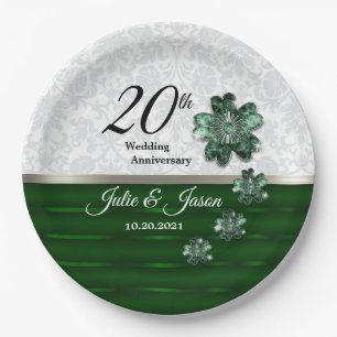 20th Emerald Jewel Wedding Anniversary Design Paper Plate