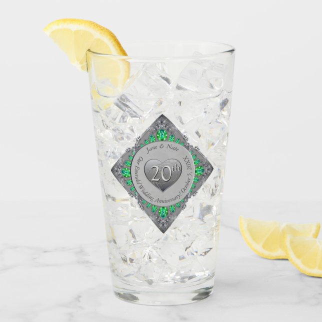 20th Emerald & Platinum Wedding Anniversary Glass (Front Ice)
