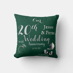 20th Emerald Porcelain Wedding Anniversary Throw Pillow
