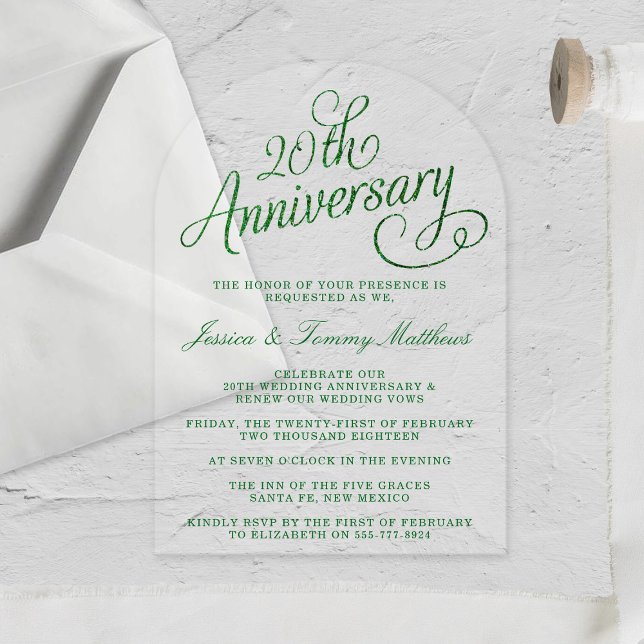 20th Emerald Wedding Anniversary Acrylic Invitations (Creator Uploaded)
