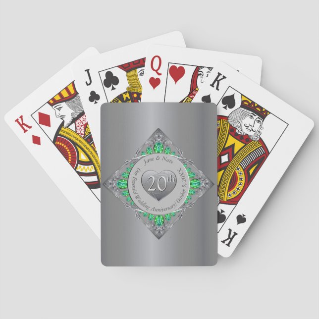 20th Emerald Wedding Anniversary Playing Cards (Back)