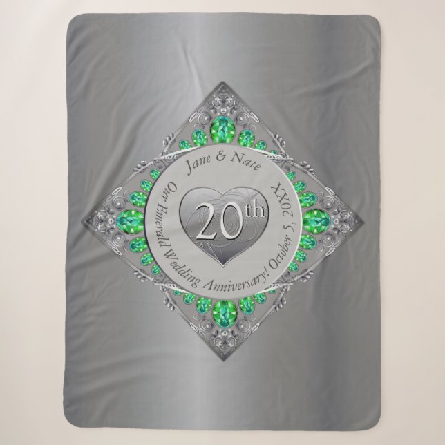20th Emerald Wedding Anniversary Sherpa Blanket (Front)