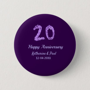 20th happy anniversary add couple name date purple 2 inch round button