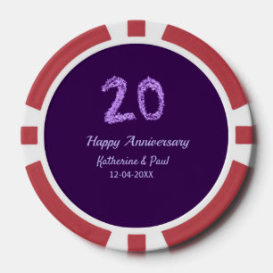 20th happy anniversary add couple name date purple poker chips