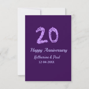 20th happy anniversary add couple name date purple thank you card