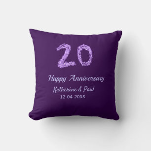 20th happy anniversary add couple name date purple throw pillow