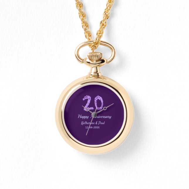 20th happy anniversary add couple name date purple watch (Front)
