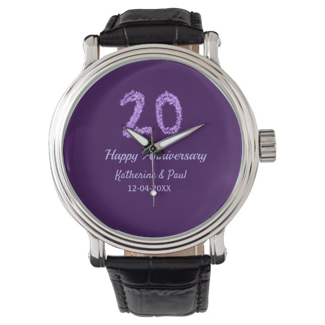 20th happy anniversary add couple name date purple watch (Front)