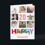 20th Happy Birthday Photo Collage Modern Pink Card<br><div class="desc">20th Happy Birthday Photo Collage Modern Pink Card with personalized name. For further customization,  please click the "Customize it" button and use our design tool to modify this template.</div>