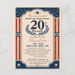20th High School Class Reunion Americana Red White Postcard