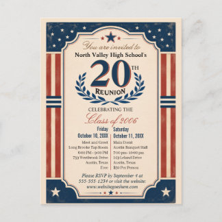 20th High School Class Reunion Americana Red White Postcard