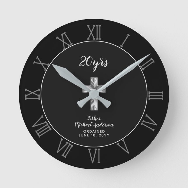 20th Ordination Anniversary Priest Silver Jubilee Round Clock (Front)